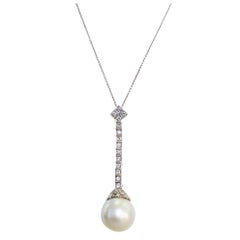 South Sea Cultured Pearl & Diamond 18K White Gold Pendant Necklace