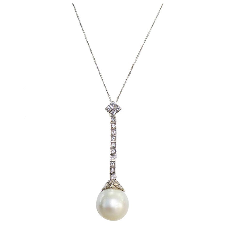 South Sea Cultured Pearl and Diamond 18K White Gold Pendant Necklace ...