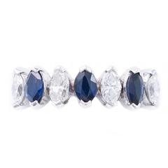Vintage Birks Blue Sapphire Diamond and Platinum Ring