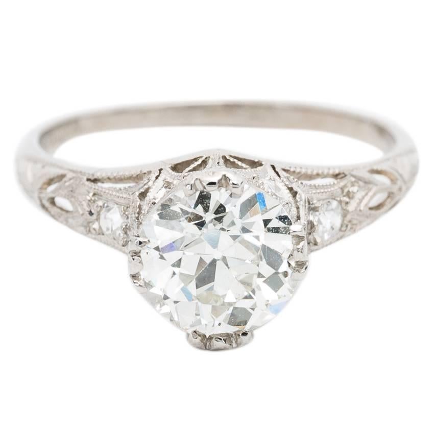 Glorious Art Deco 1.42 Carat Diamond Platinum Engagement Ring For Sale