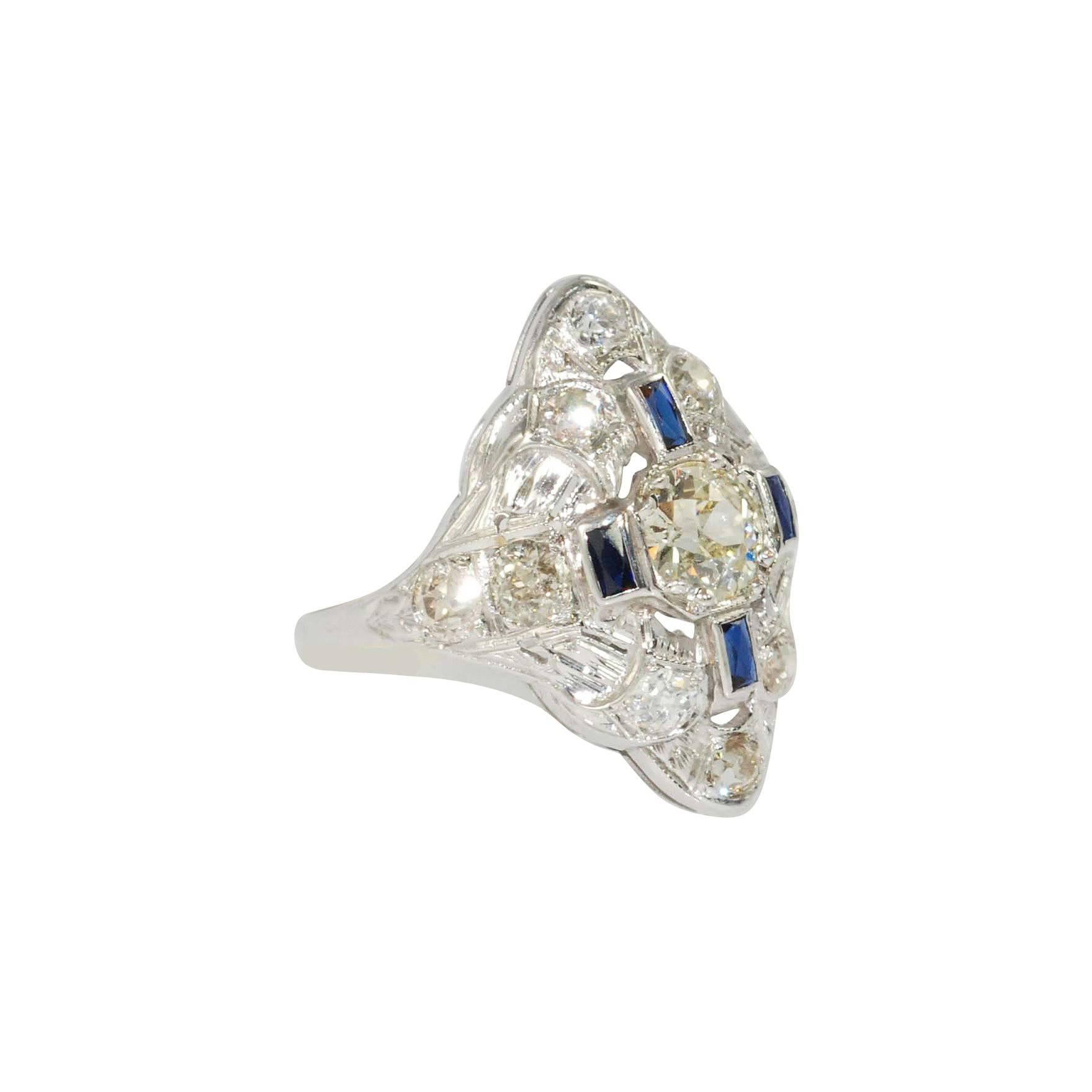 1920s Filigree Sapphire Diamond Ring