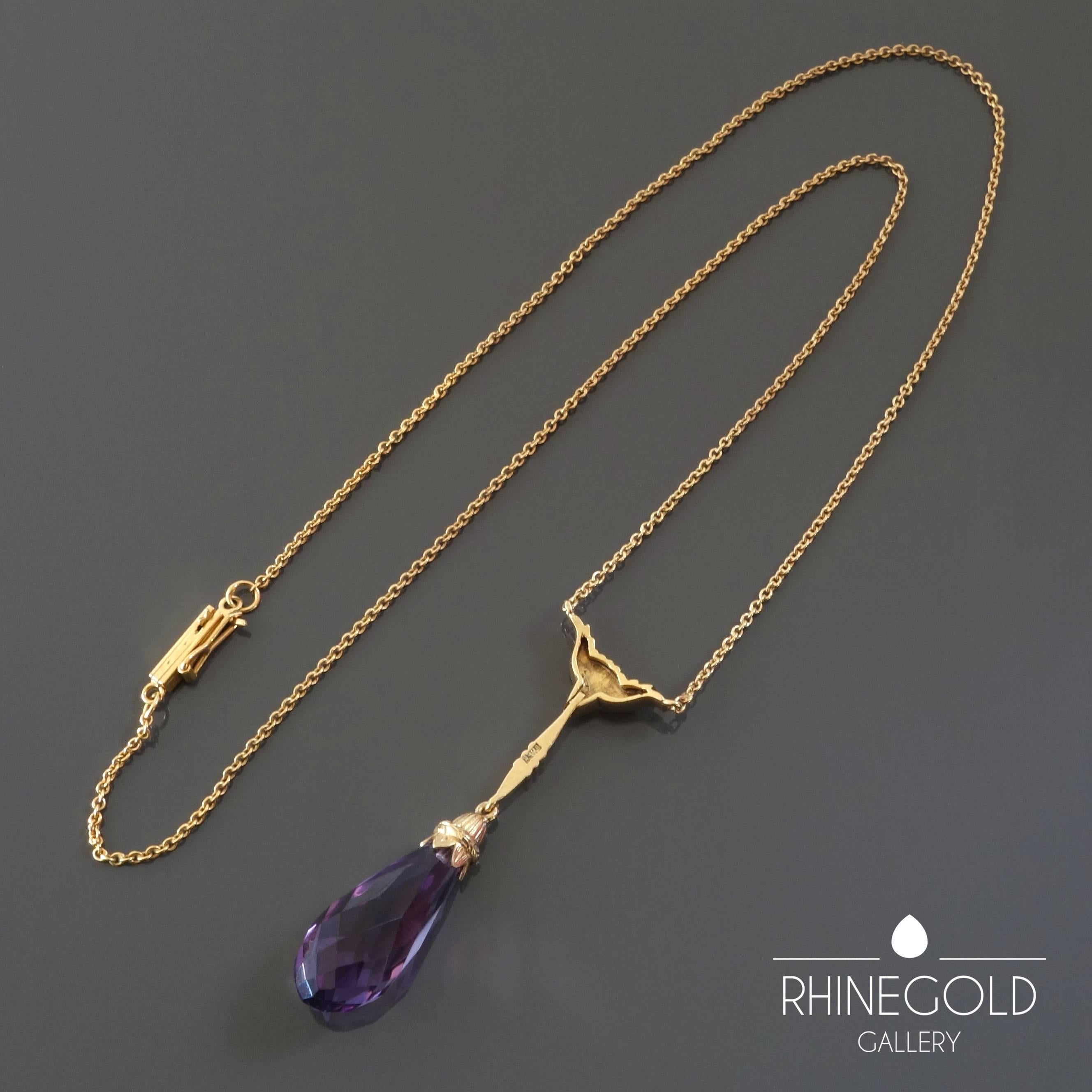 Antique Victorian Amethyst Gold Drop Necklace Lavaliere In Excellent Condition For Sale In Dusseldorf, NRW
