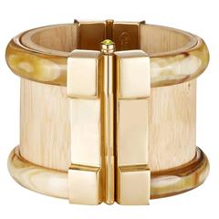 Fouche Horn Wood Fire Opal Cuff Bracelet