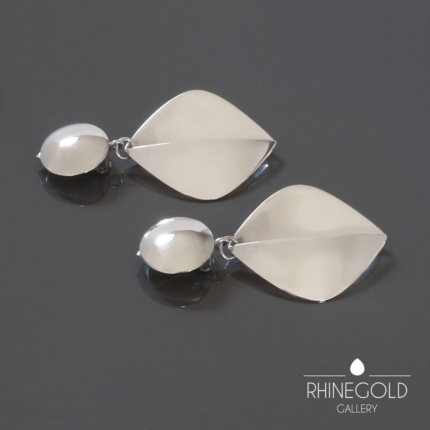 Georg Jensen Bent Gabrielsen Modernist Silver Clip-on Dangle Earrings 1