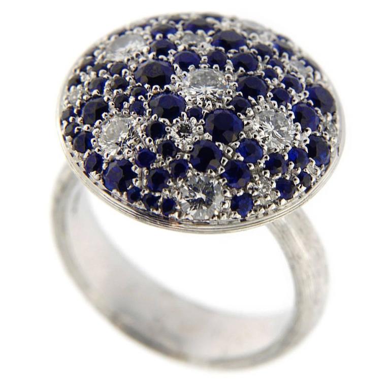 Jona Blue Sapphire Diamond Pave White Gold Ring For Sale at 1stdibs