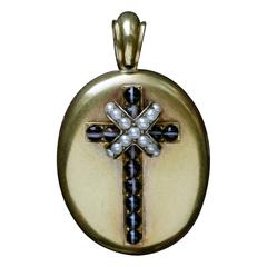 Victorian Banded Agate and Pearl Cross Locket