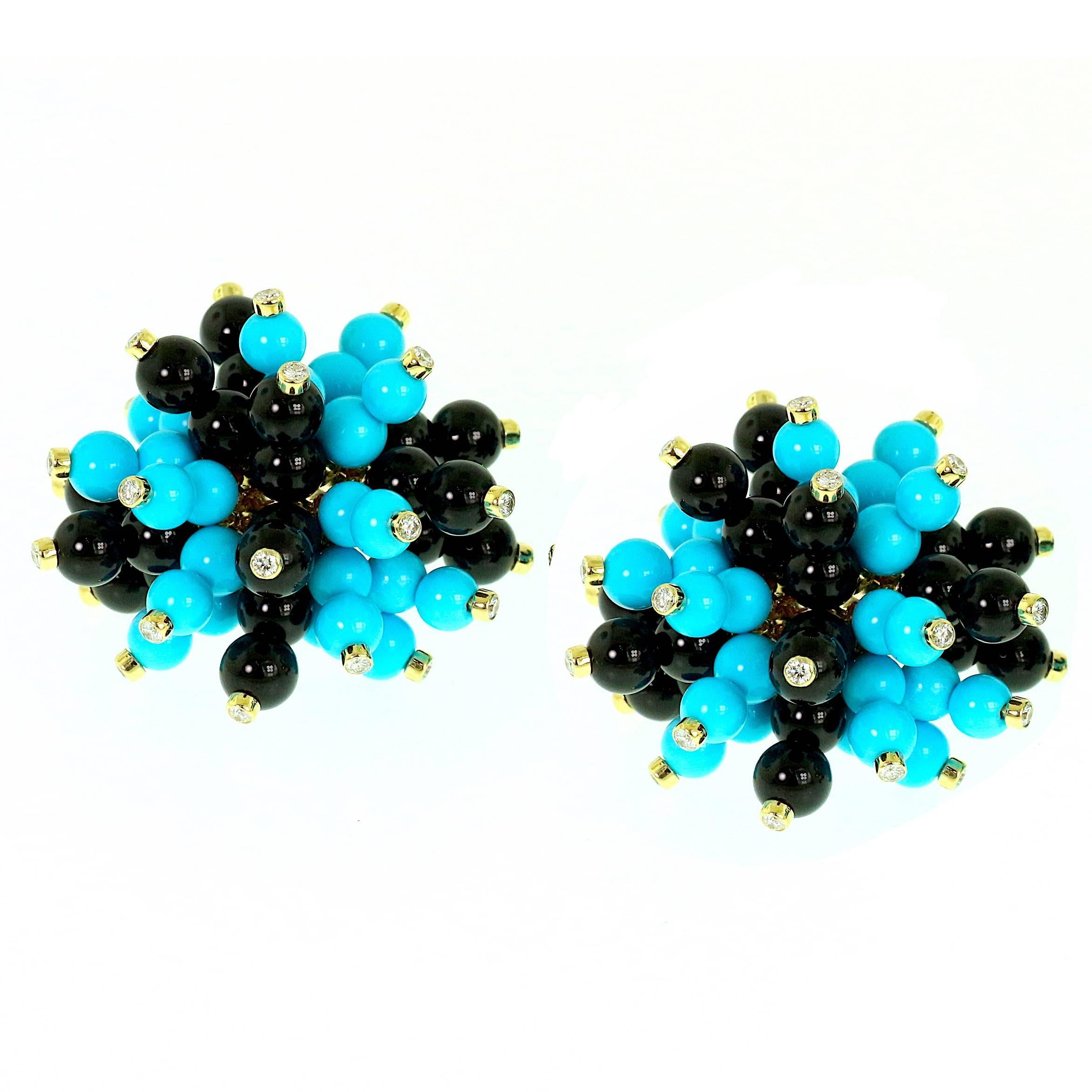 Aletto Brothers Black Onyx Turquoise Diamond Earrings  For Sale