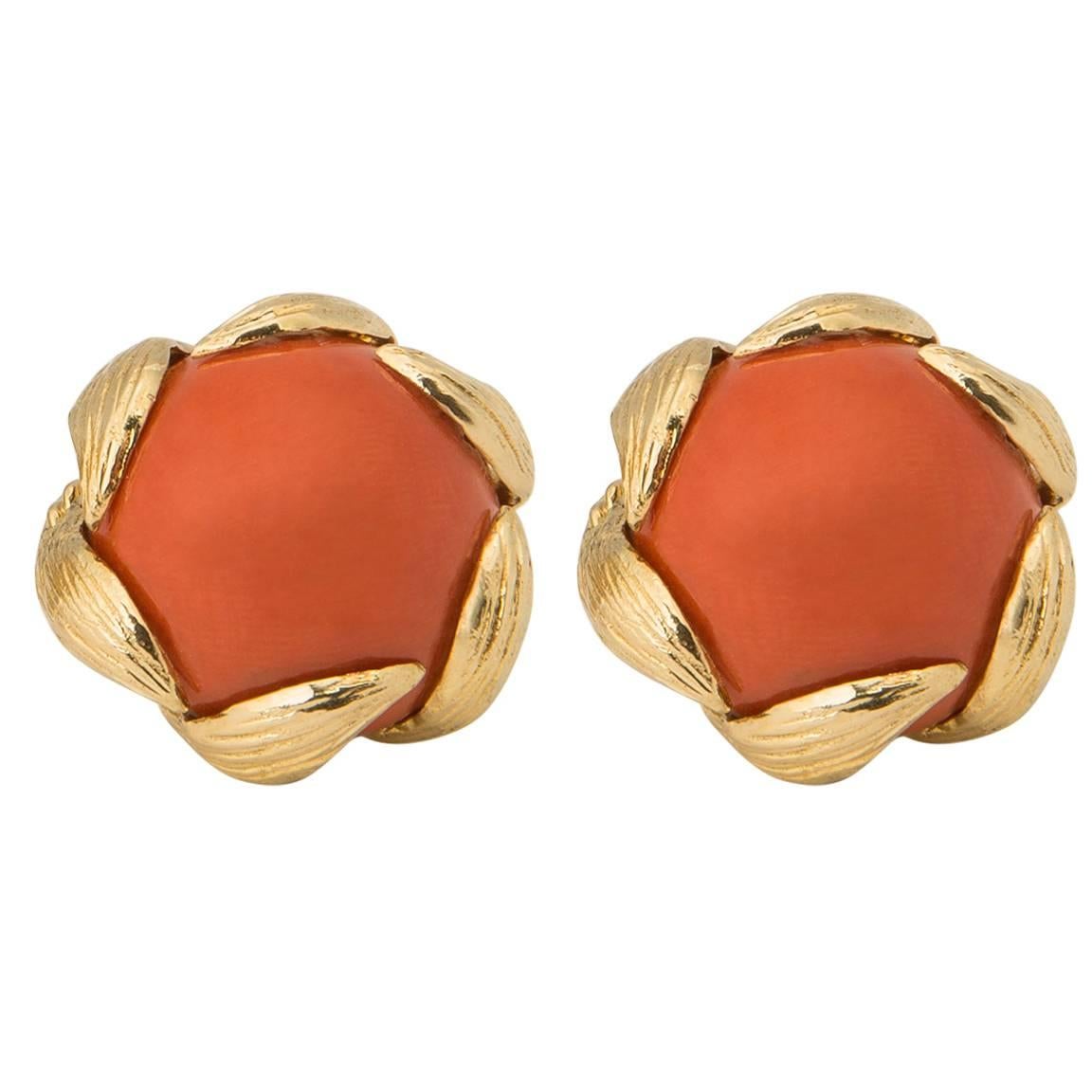 David Webb  Coral Gold Earrings