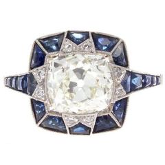 Vintage Diamond Sapphire Platinum Engagement Ring