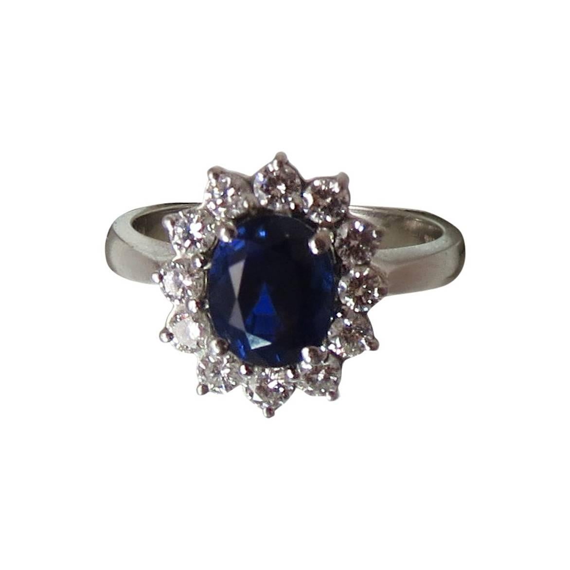 Tiffany Ladies Oval Blue Sapphire Diamond Platinum Ring