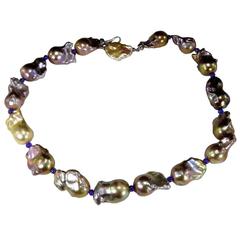 Iridescent Silver/Mauve Baroque Pearl Necklace 5