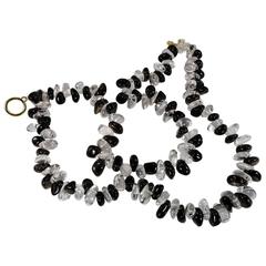 Double Strand Necklace of Tumbled Polished Quartz Crystal and Smoky Quartz 2