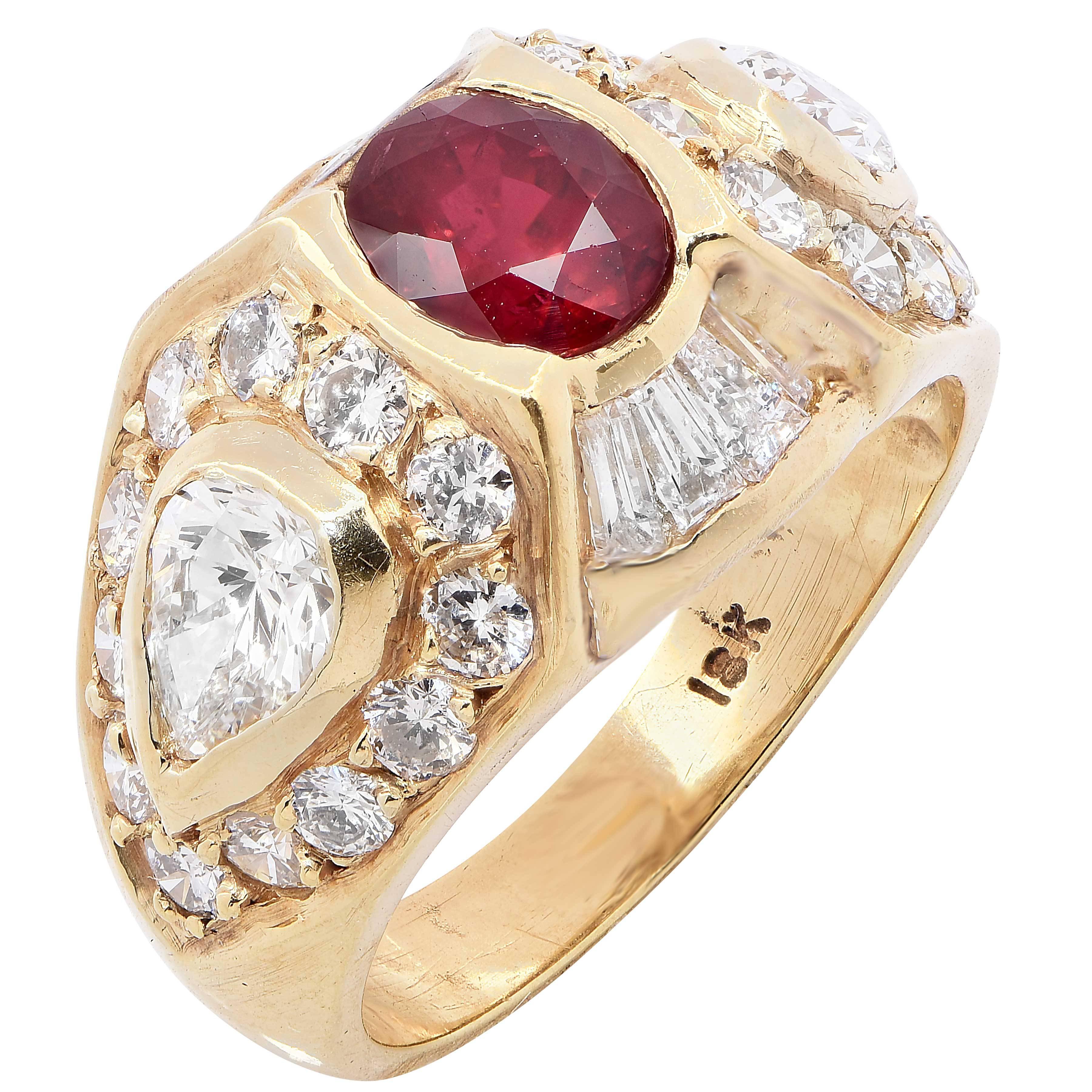 Ruby and Diamond 18 Karat Yellow Gold Ring For Sale