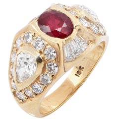 Vintage Ruby and Diamond 18 Karat Yellow Gold Ring