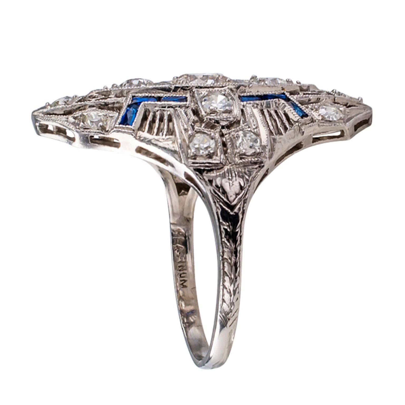 Women's or Men's Art Deco Diamond Platinum Dinner Ring