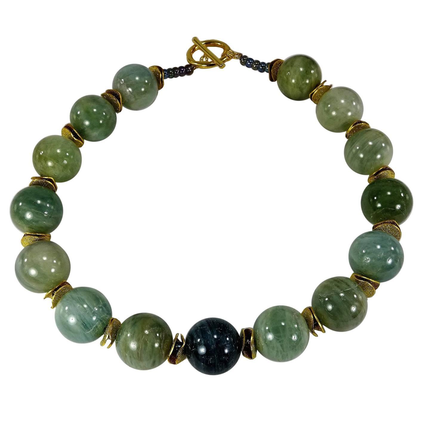 Glowing, Large Spheres of Polished Opaque Aquamarine Choker  March Birthstone
