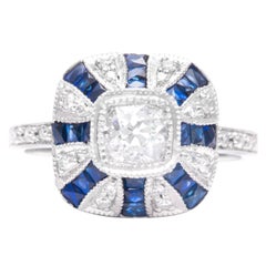 Dramatic Platinum 0.75 Carat French Cut Sapphire & Diamond Engagement Ring