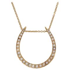 Antique Pearl and Gold Horseshoe Pendant