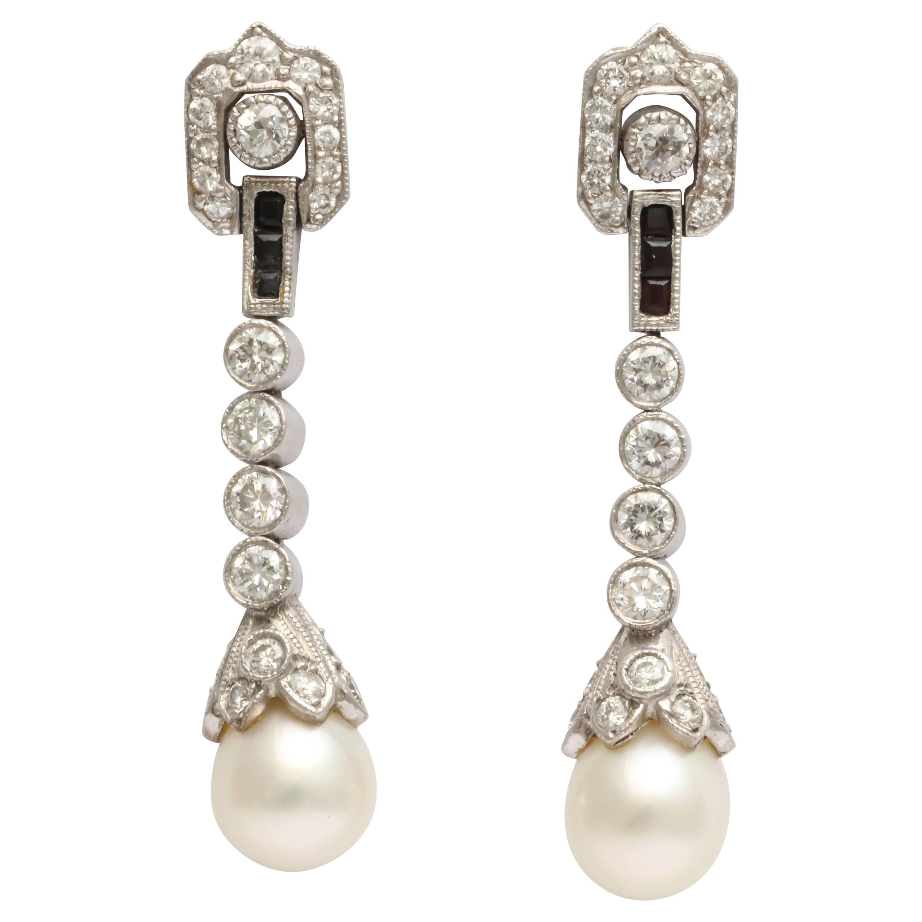 Diamond Pearl Platinum Earrings For Sale