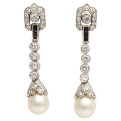 Diamond Pearl Platinum Earrings