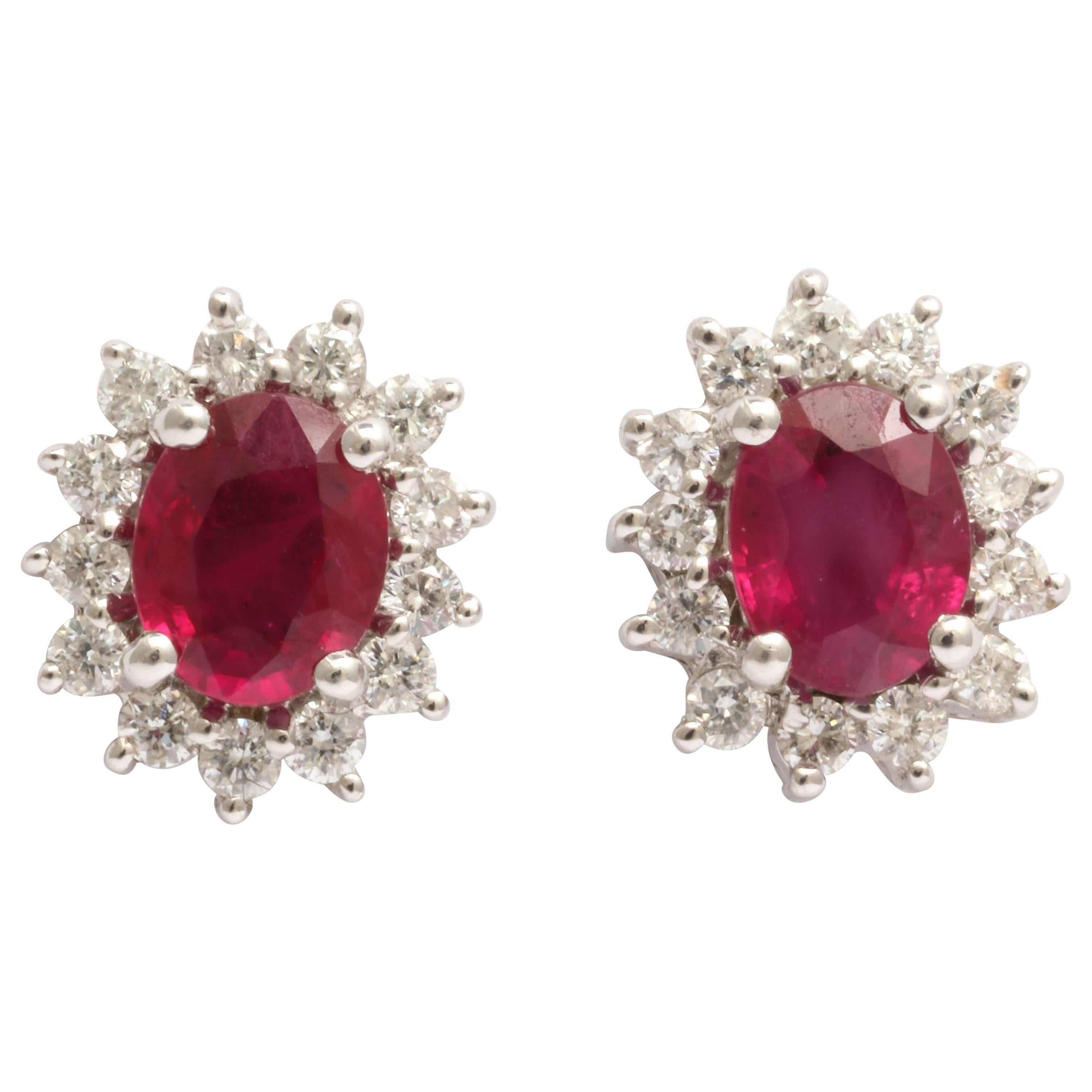 Charming Ruby and Diamond stud Earrings For Sale