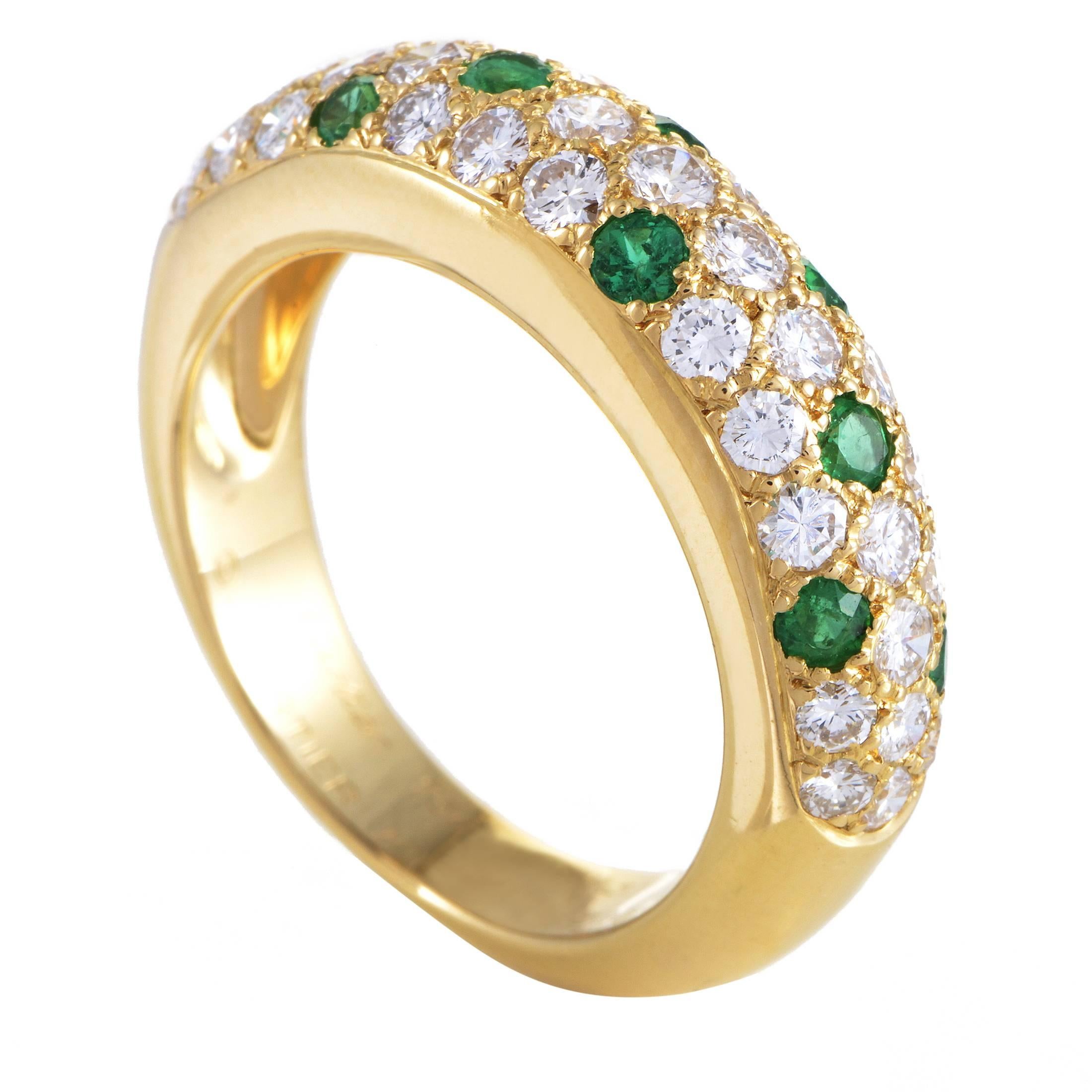 Cartier Mimi Yellow Gold Diamond and Emerald Pave Band Ring