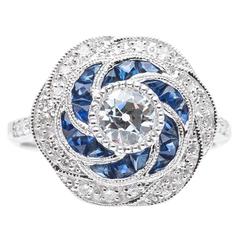 Fantastic Floral Motif 1.76 Carat Diamond & Sapphire Engagement Ring