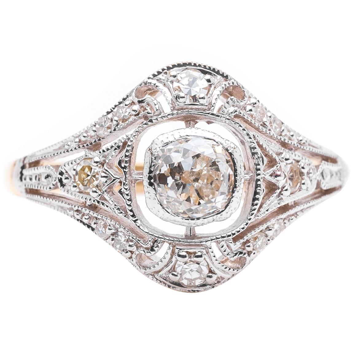 Platinum and 18 Karat Edwardian 0.78 Carat Engagement Ring