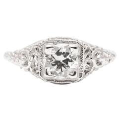Art Deco Floral Filigree 0.65 Carat Diamond Engagement Ring 