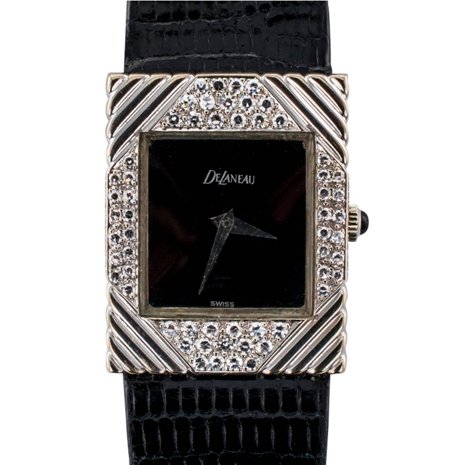 Round Cut 1970s DeLaneau White Gold Diamond Tuxedo Wristwatch