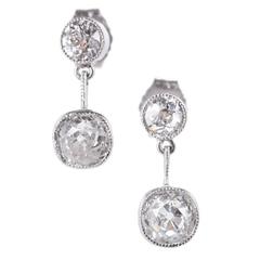 EGL Certified Old Mine Diamonds Platinum Dangle Earrings 12
