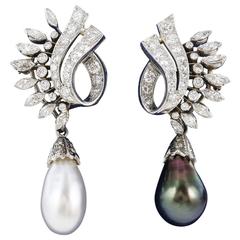 Pearl Diamond GIA Platinum Drop Earrings