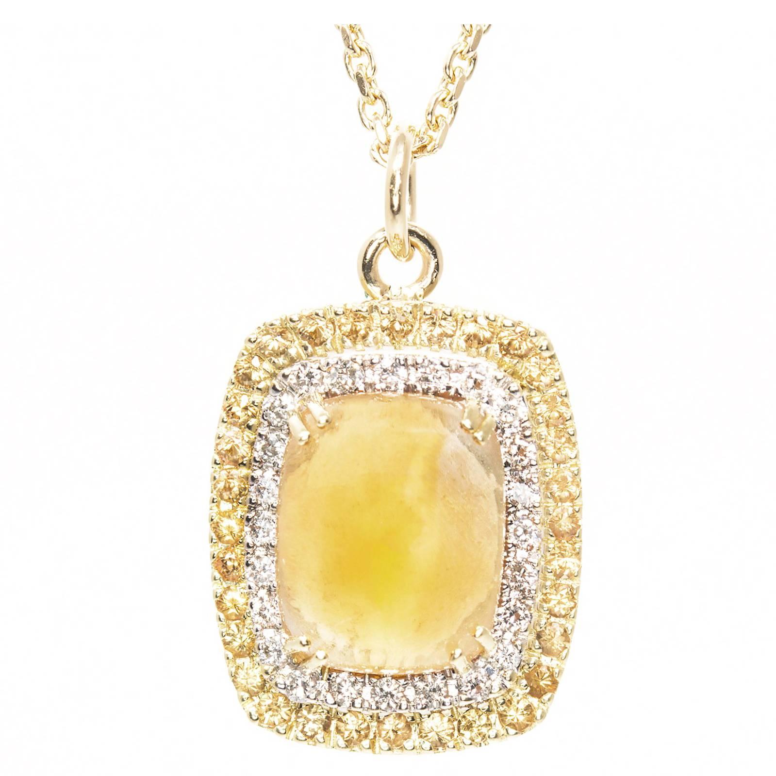  Citrine Yellow Sapphire Diamond Gold Pendant Necklace