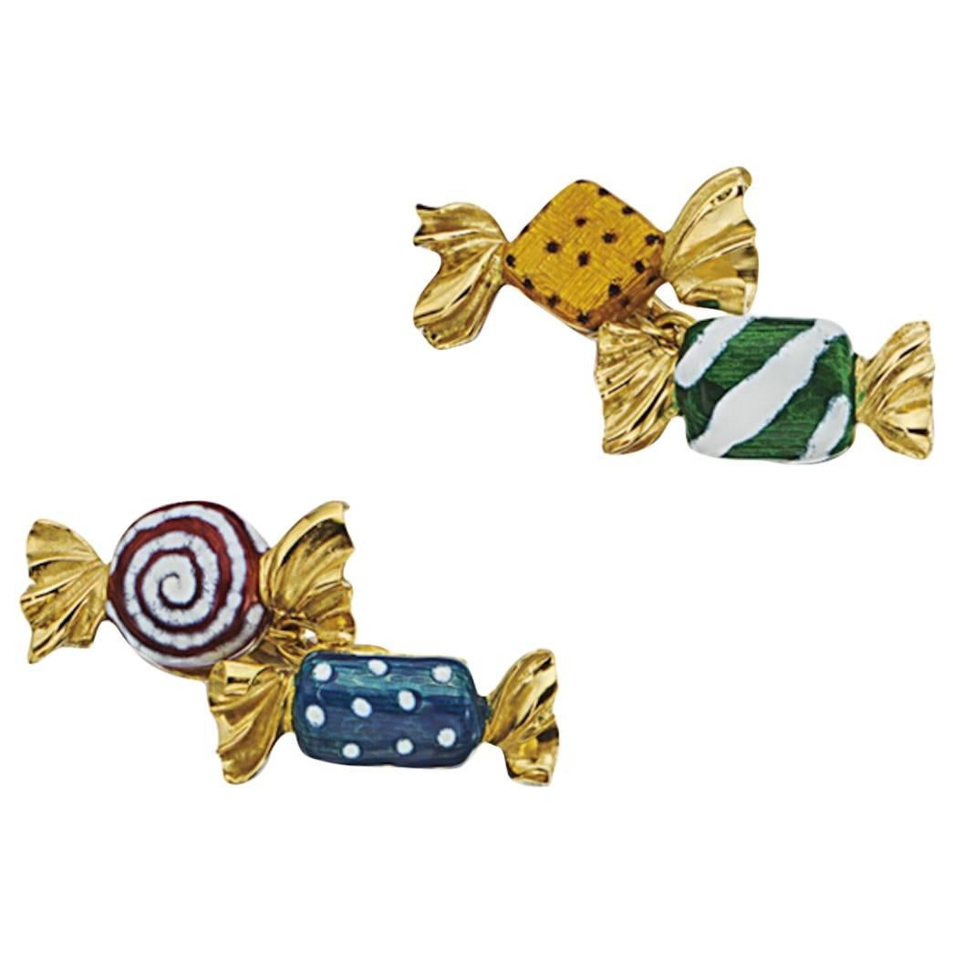 Multicolored Enamel Gold Candy Cufflinks For Sale