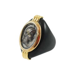 Susan Berman Ebony Silver Gold Medallion Ring