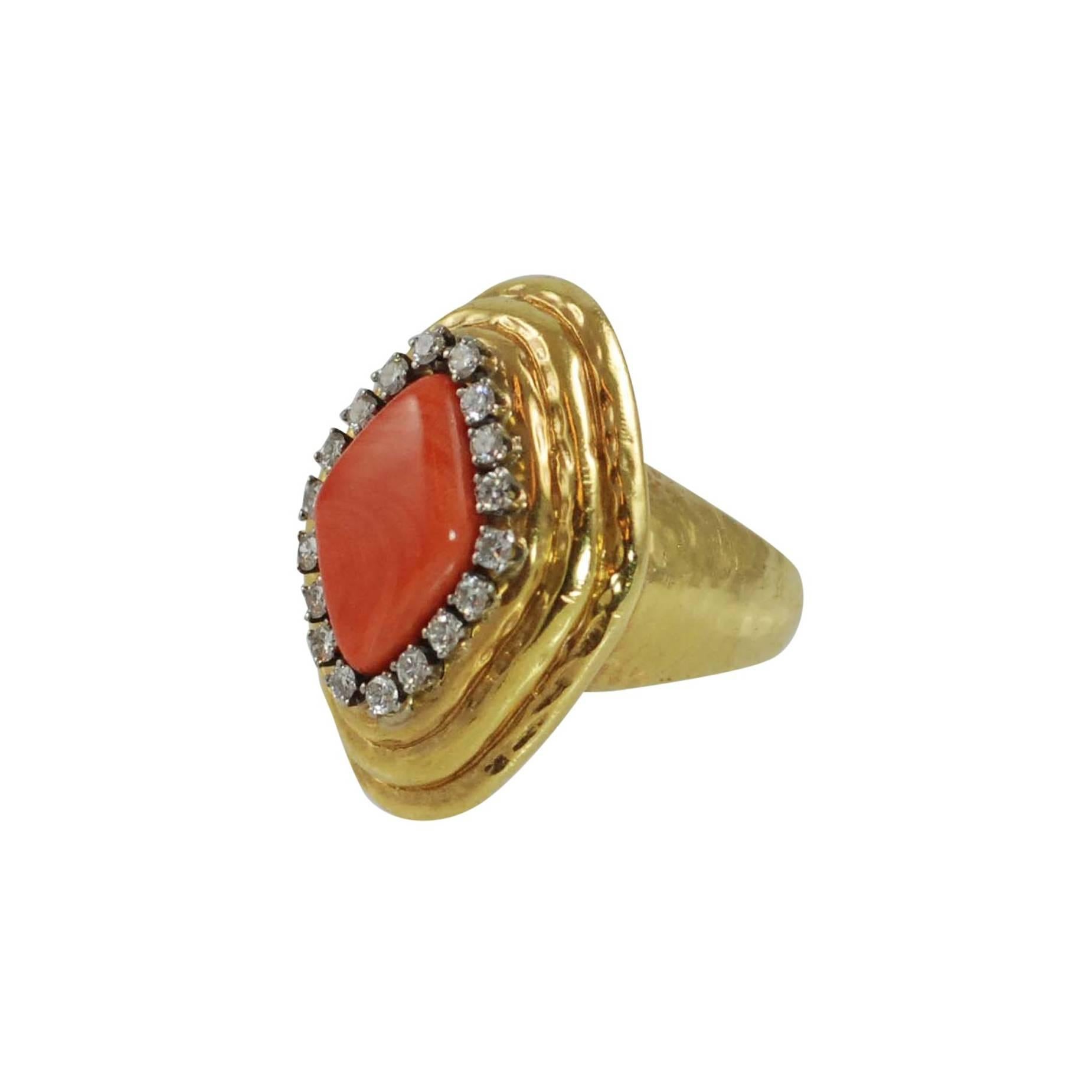 Charles Turi Salmon Coral Diamond Ring