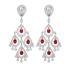 Diamond Ruby Chandelier Gold Earrings 6