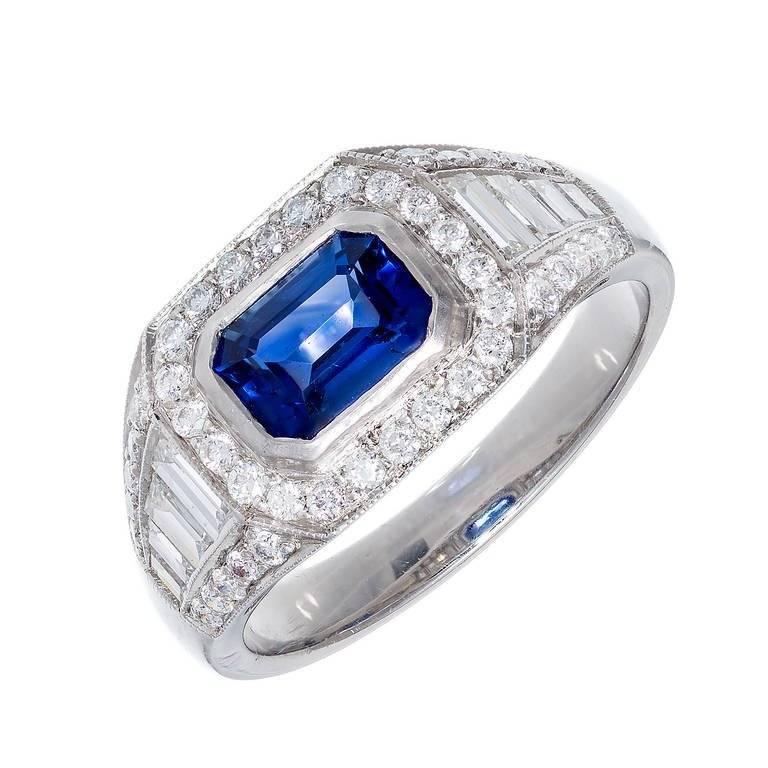 GIA Certified 1.16 Cart Art Deco Sapphire Diamond Platinum Engagement Ring For Sale
