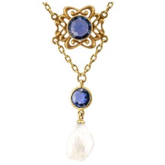 Art Nouveau Sapphire Pearl Necklace at 1stDibs