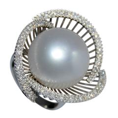 Natural South Sea Pearl Diamond Gold Ring 8