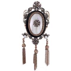 Luise Mother of Pearl Sapphire Silver Gold Brooch and Necklace 8