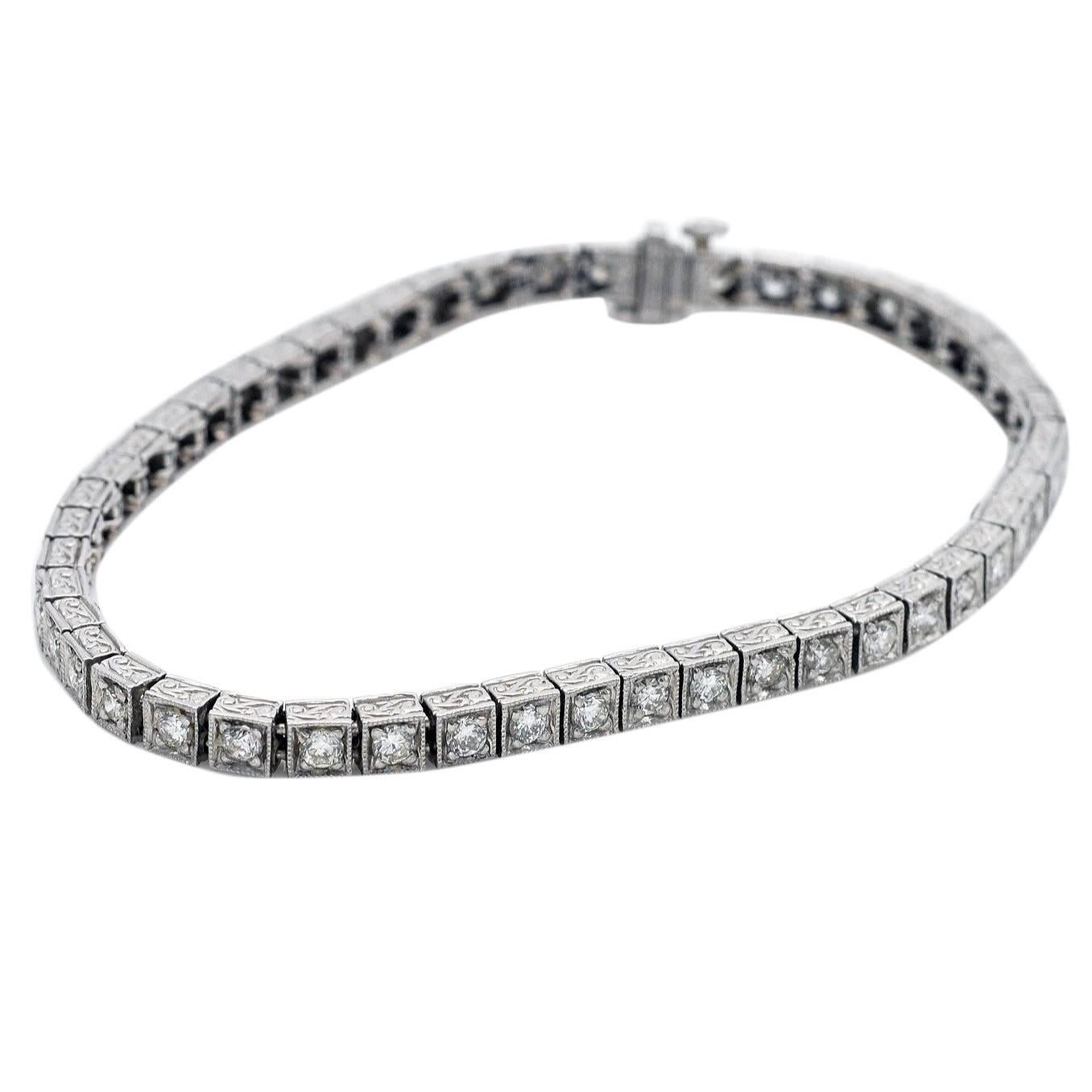 Art Deco Diamond Platinum Line Bracelet