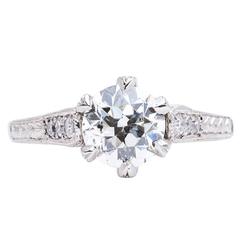 Art Deco Hand Engraved 1.25 Carat Diamond Platinum Solitaire Engagement Ring