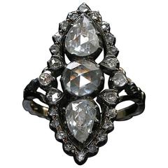 Georgian Rose Cut Diamond Silver Gold Ring