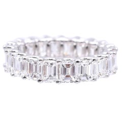 Nally Jewels 5.40 Carat Emerald Cut Diamonds Platinum Eternity Band Ring