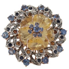 Sapphire Topaz Quartz Diamond Silver Gold Daisy Ring