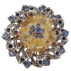 Luise Sapphire Topaz Quartz Diamond Silver Gold Daisy Ring 12