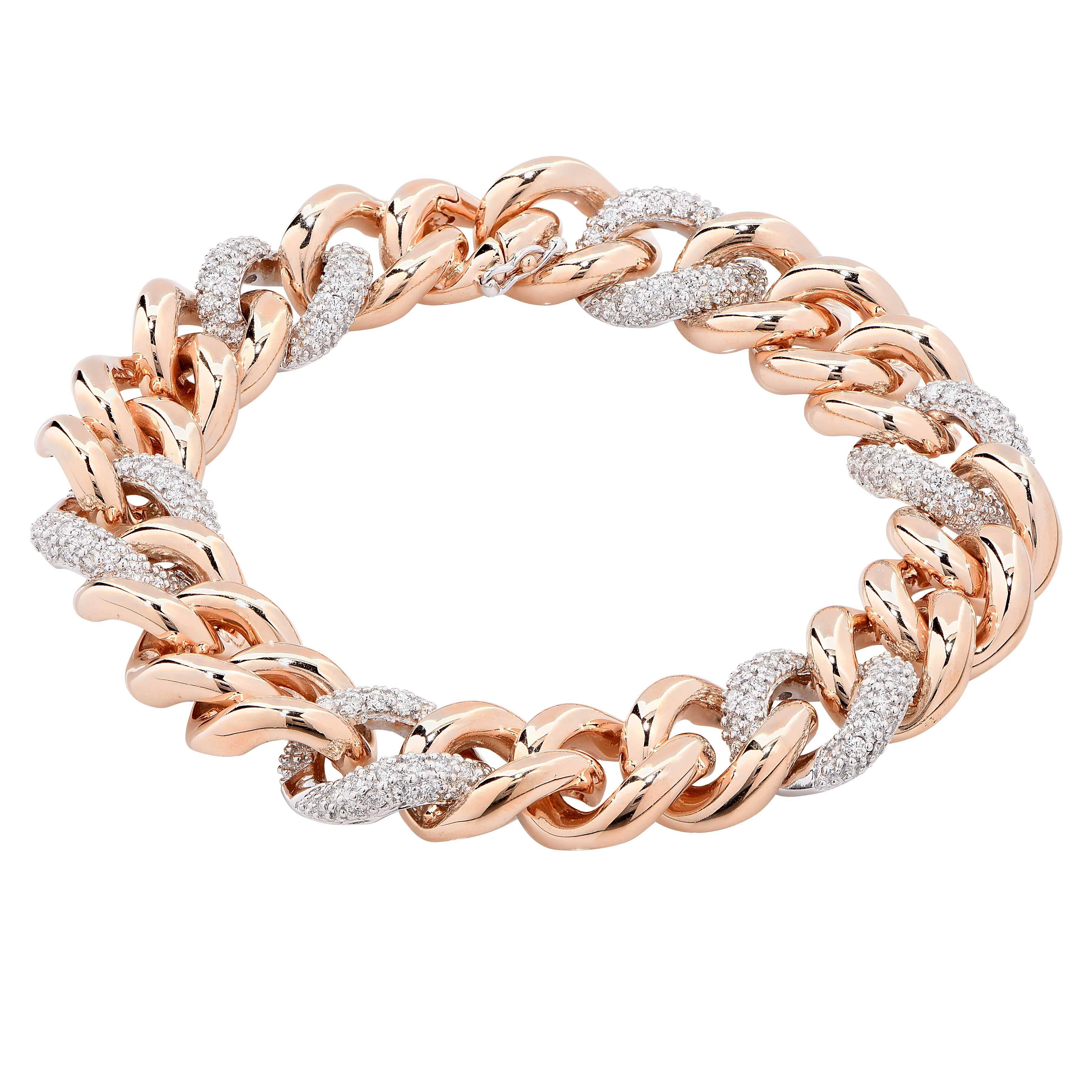 Rina Limor 1.15 Carat Diamond Rose Gold Italian Curb Link Bracelet