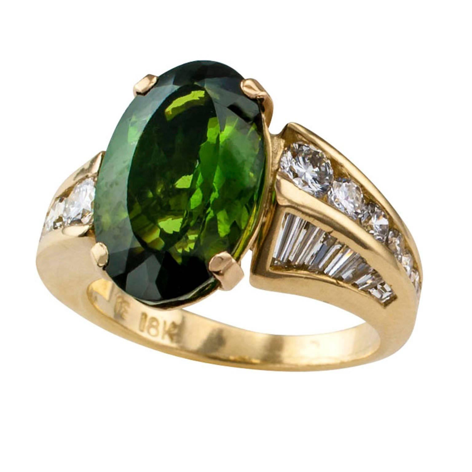 Green Tourmaline Diamond Gold Ring 1