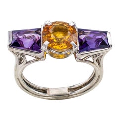 1930s Art Deco Amethyst Yellow Sapphire Platinum Ring